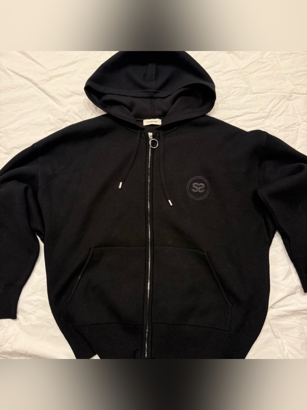Sandro Black Full-Zip Hoodie with Subtle Logo